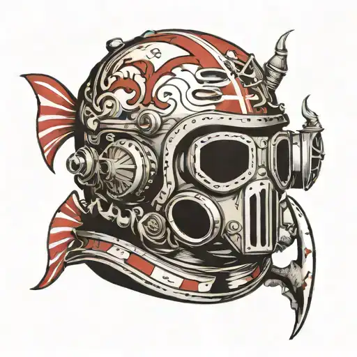 Mark V Dive Helmet With Trident Sharks And Dive Flag