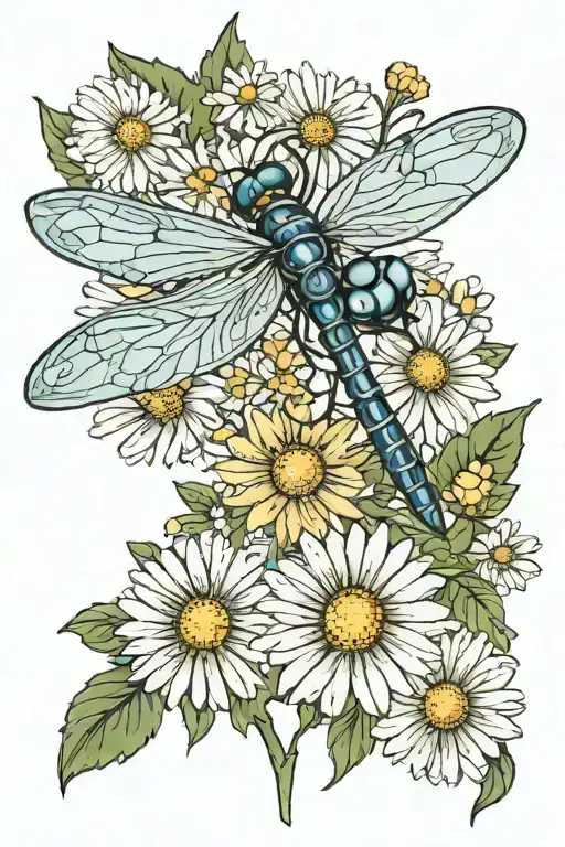 Dragon Fly & Daisy Flower