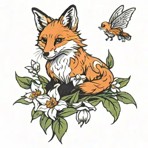 Fox Looking Up Amazed At A Flower Lily Of The Valley