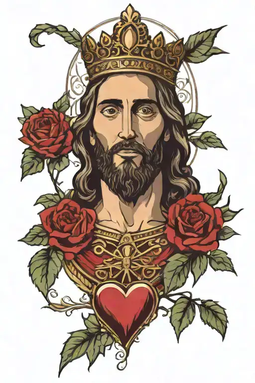A Portrait Focused On The Head Of Jesus Crist In A Front On Pose With A Sacred Heart At His Chest