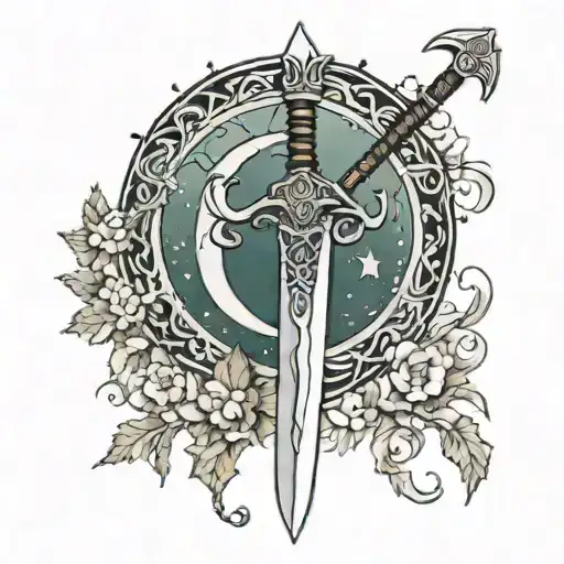 Nordic Sword With Wings And Crescent Moon Stabbing Into Idaho Mountains