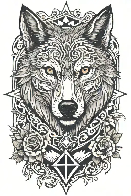 Sleeve Tattoo Cards Wolf Head And Cross Surrounded