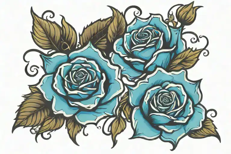 Two Blue Rose And Malibu In Cursive Font