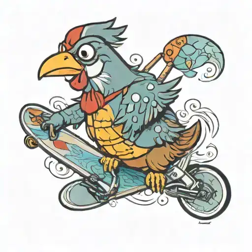 Chicken Joe From The Movie Surfs Up Holding A Snowboard Instead Of A Surfboard
