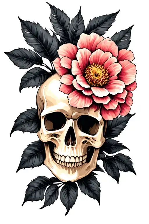 Skull And Flower Large Black Leaves
