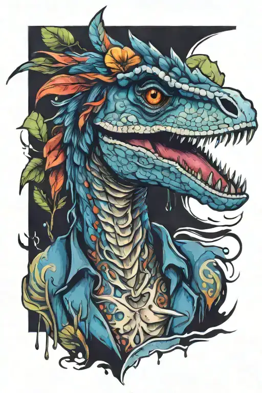 Blue The Velociraptor With Watercolors