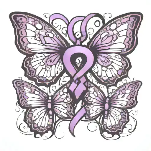 Purple Cancer Ribbon Half Butterflies Carrying Dog Tags