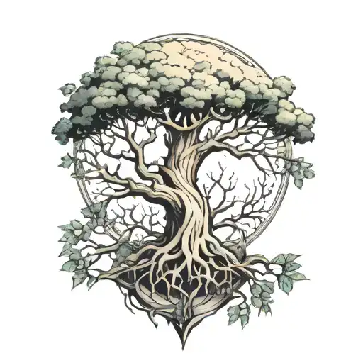 Tattoo On The Inside Of The Arm Of A Tree With Large Branches And Roots Penetrating The Flesh