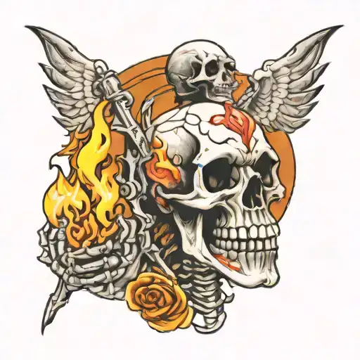 Skeleton Holding A Fire Flames