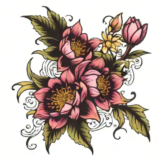 Flowers On A Vine Water Lily Aster Daffodil Rose With Petals Going Around The Flowers