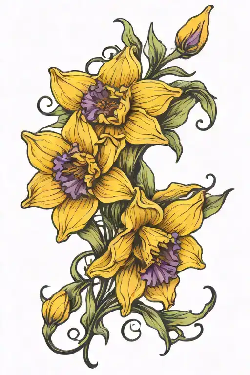 Daffodil And Violet Flower Intertwined