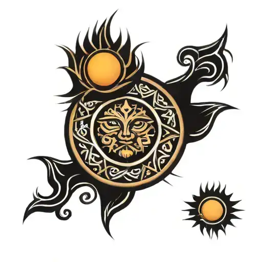 Tribal Tattoo With Sun On Shoulder