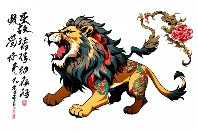 Japanese Lion Roaring Realistic Art
