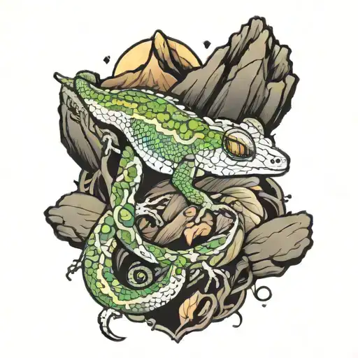 Gecko With Mountains Incorporated Into The Body