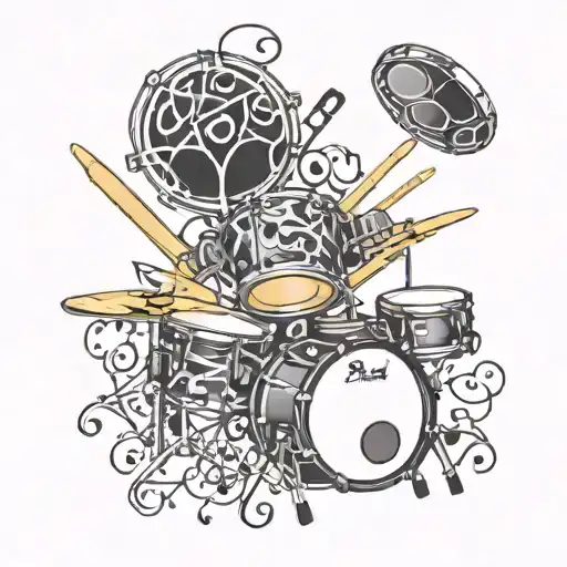 Drumkit Music Notes Intertwined