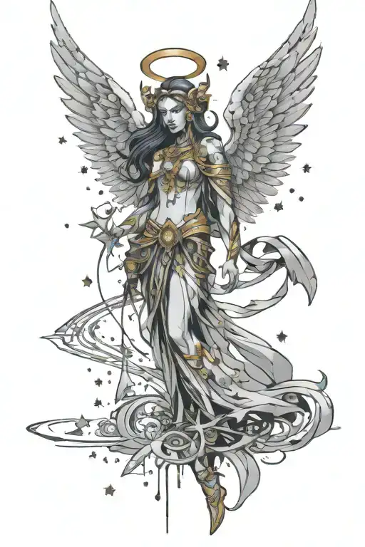 World Of Warcraft Angel Surrounded By Falling Stars And Spiral Decor
