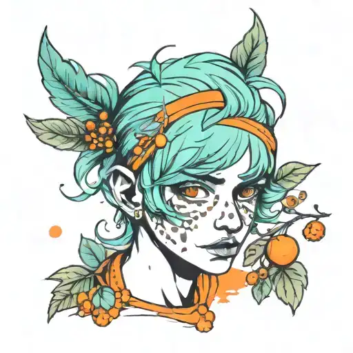 Turquoise Haired Boy With Orange Berries