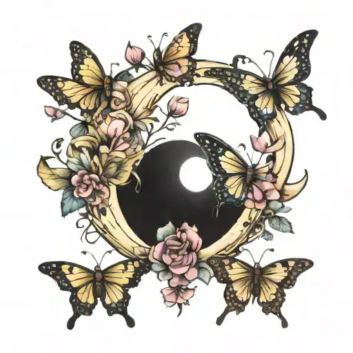 Crescent Moon With Butterflies Inside Shaping It