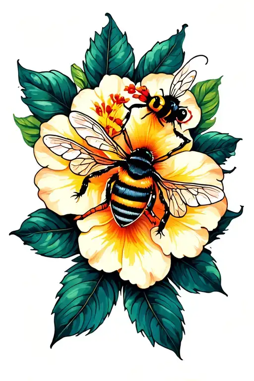 Gumamela With Bee Collecting Nectar