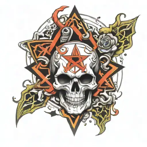 Tattoo Sleeve Evil Disign With Skulls Pentagram And Satanic Symbols