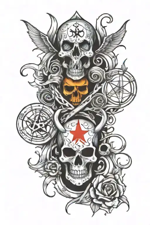 Tattoo Sleeve Evil Disign With Skulls Pentagram And Satanic Symbols