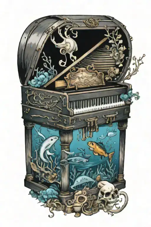 Grand Piano Inside A Treasure Chest In Marine Life