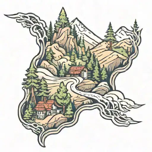 Path Through Mountains And Forest Scene