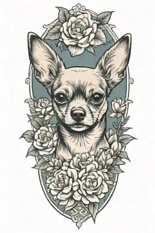 Chihuahua Mix Dog With Peonies Around