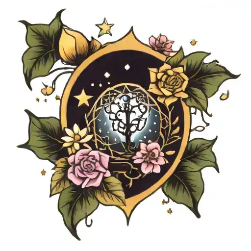 Libra Flowers Birds Stars Heart Moon Tree Astrological Symbols