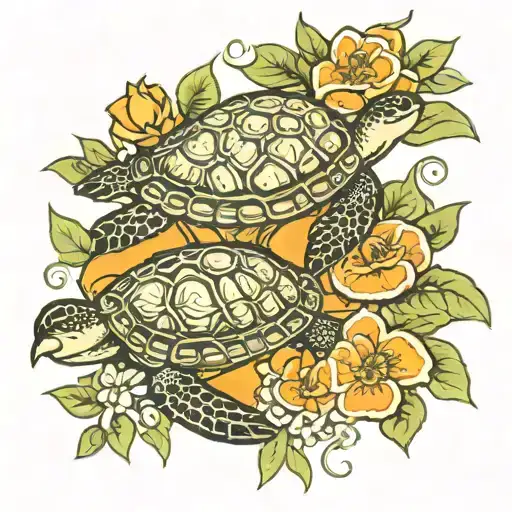 Turtles Flowers Oranges Intertwined