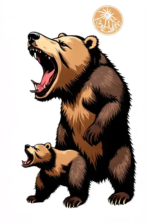 Papa Bear And Cub Grizzly Bear Roaring