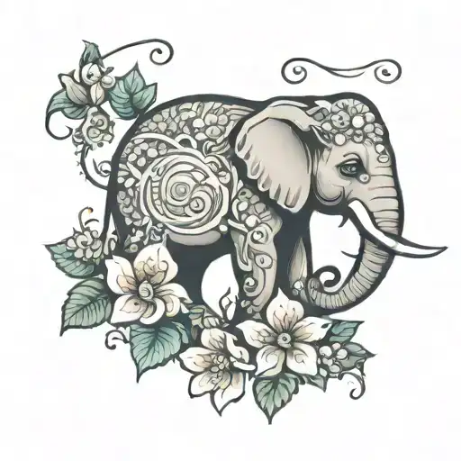 Simple Elegant Elephant Wrapped In Vine Of Flowrs Arm Sleeve