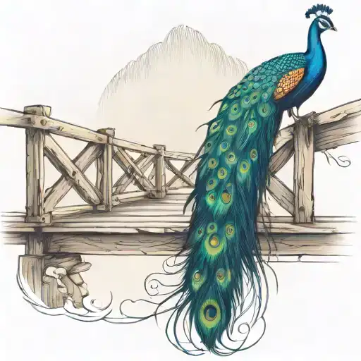 Wooden Bridge With Peacock Feather Intertwined