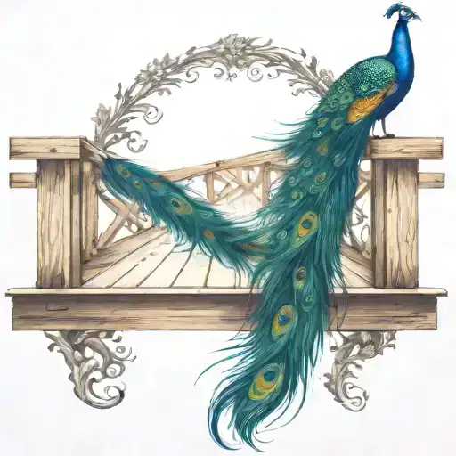 Wooden Bridge With Peacock Feather Intertwined