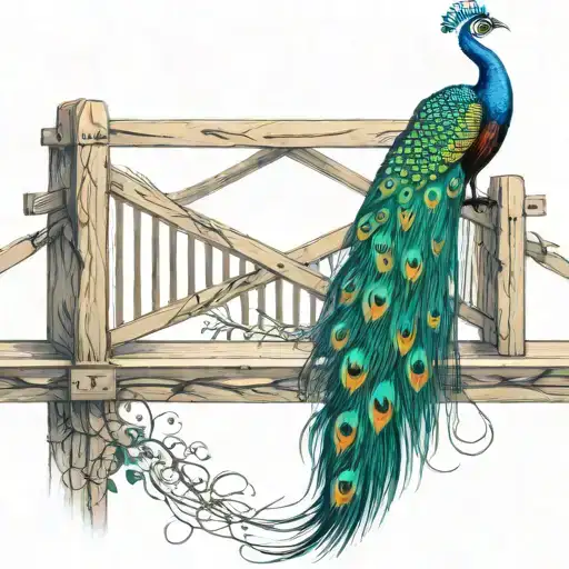 Wooden Bridge With Peacock Feather Intertwined