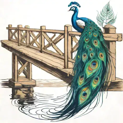 Wooden Bridge With Peacock Feather Intertwined