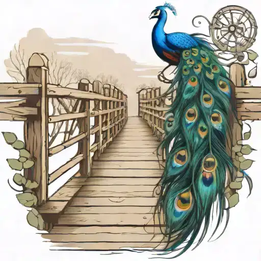 Wooden Bridge With Peacock Feather Intertwined