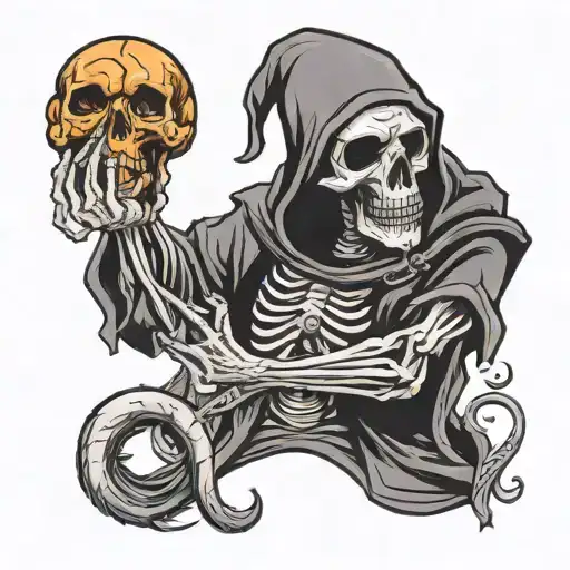 Cartoony Grim Reaper Holding A Brain