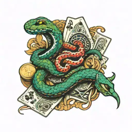 Snake And Money And Ace Card Featuring