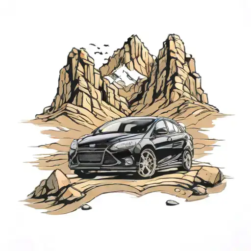 Black Ford Focus 3 Sedan Against The Backdrop Of Mountains