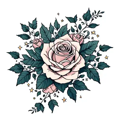 Roses And Stars Connected By Vines Full Arm Sleeve