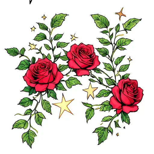 Roses And Stars Connected By Vines Full Arm Sleeve