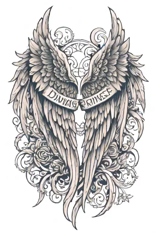 Angel Wings With The Words Divinitus Protegere