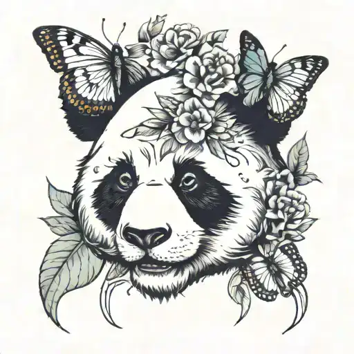 Panda And Butterfly In The Head