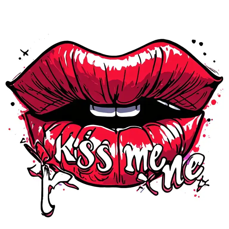 Cartoon Lips Kiss Me Written