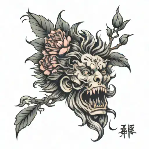 Gorgon In Peonies And Sakura
