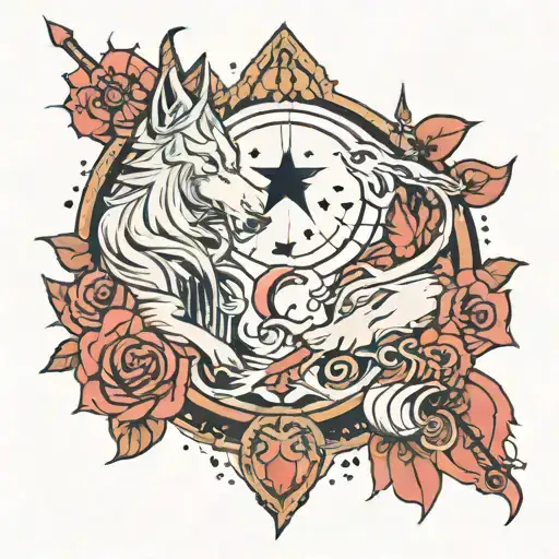 Sagittarius And Wolf Howling