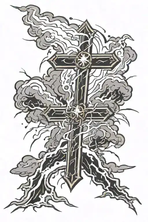 Lightning Storm With Cross