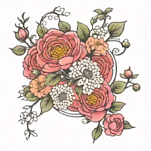 Ranunculus And Japanese Plum Flower Entwined Together