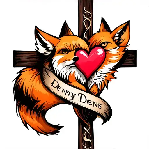 A Cross With A Heart Inside With The Name Deny And A Fox Wrapped Around The Cross